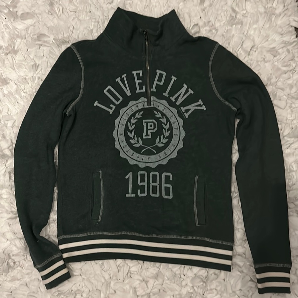 PINK XS green half zip with pockets sweatshirt